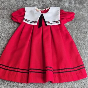 Vintage Little Precious Red Sailor Collar Dress Toddler Girls 3T